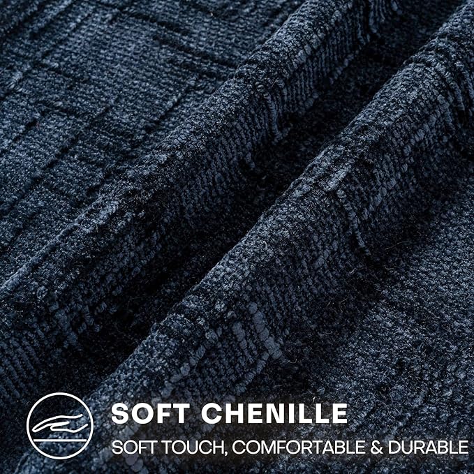 Decorative Throw Pillow Covers 20x20 Inch Set of 2, Soft Solid Farmhouse Chenille Couch Pillows, Spring Pillow Covers for Couch Sofa Bed Living Room Home Decor Pillowcase, Dark Blue