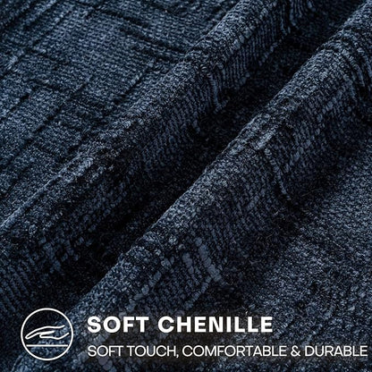 Decorative Throw Pillow Covers 20x20 Inch Set of 2, Soft Solid Farmhouse Chenille Couch Pillows, Spring Pillow Covers for Couch Sofa Bed Living Room Home Decor Pillowcase, Dark Blue