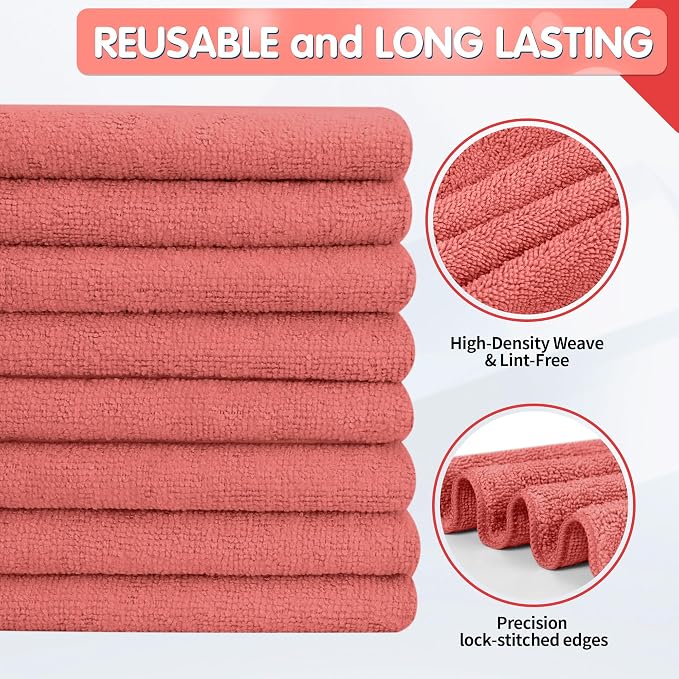 FIXSMITH Red Microfiber Cleaning Cloth -Pack of 8, Highly Absorbent Cleaning - Image 2