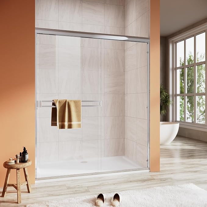 Shower Door 56-60 in. W x 72 in. H, UCALAFEE Semi-Frameless Double Sliding - Image 8