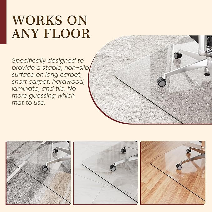 32" x 48" Tempered Glass Office Chair Mat for Carpet & Hardwood Floor, 1/6" Thick Clear Floor Protector Desk Chair Mat with Rounded and Polished Edges