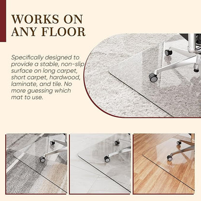 45"x60" Tempered Glass Office Chair Mat for Carpet & Hardwood Floor, 1/5" Thick Clear Floor Protector Desk Chair Mat with Rounded and Polished Edges