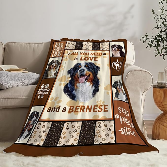 Bernese Mountain Dog Print Blanket Best Dog Pet Animal Throw Blankets for Couch Sofa Stuff Decor Gifts Lightweight Soft Cozy Fleece Plush Warm Flannel Bedding for Lover Man Woman Teen Adults 40"x50"