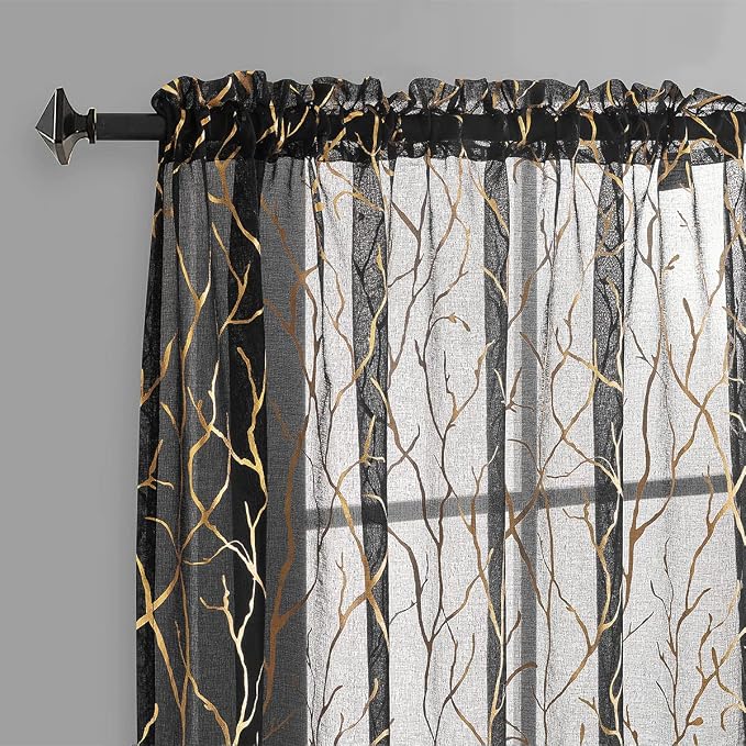 FINECITY Black Gold Sheer Curtains by FINECITY