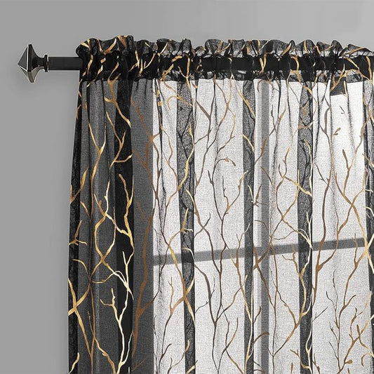 FINECITY Black Gold Sheer Curtains by FINECITY