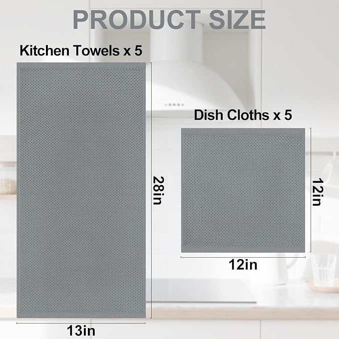 Homaxy 100% Cotton Kitchen Towels and Dishcloths Set, 12 x 12 Inches and 13 x - Image 4