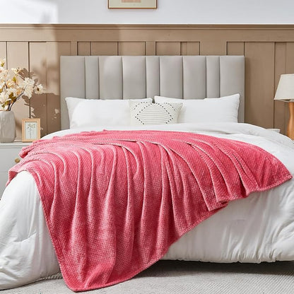 NEWCOSPLAY Super Soft Twin Blanket Coral Pink Premium Silky Flannel Fleece Leaves Pattern Lightweight Bed Blanket All Season Use (Coral Pink, Twin(60"x80"))