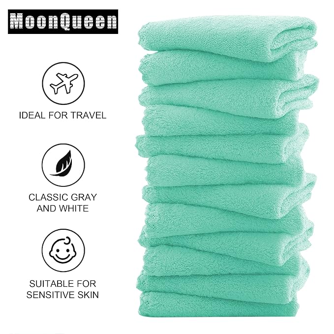 MOONQUEEN Microfiber Facial Cloths Fast Drying Washcloth 12 Pack - Image 4