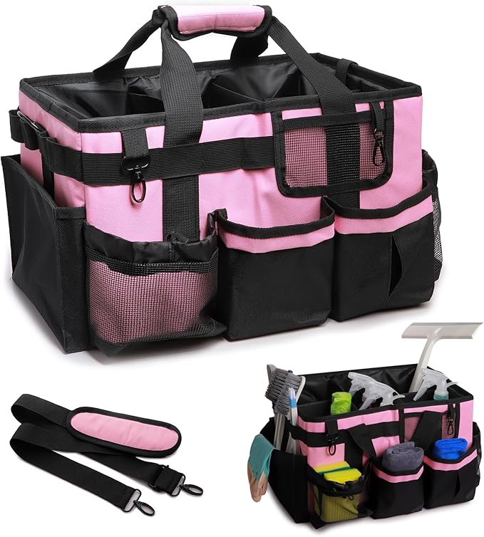 Large Cleaning Caddy Bags, Cleaning Supplies Organizer by DOODLEBEAN
