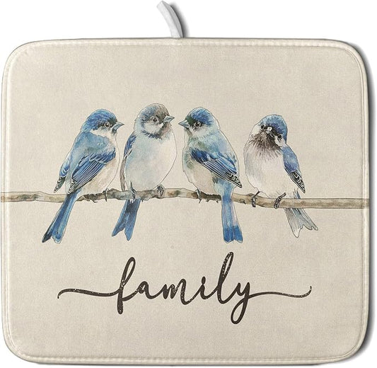 Home Blue Bird Family Dish Drying Mat by Anyako
