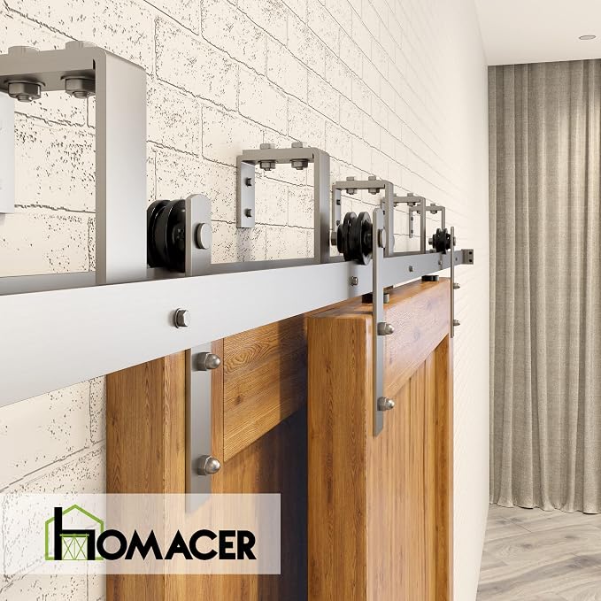 Homacer Brushed Nickel Double Track U-Shape Bypass Sliding Barn Door Hardware - Image 7