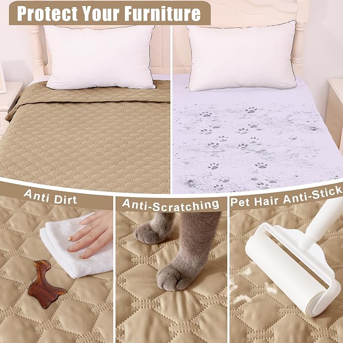 Smiry Waterproof Dog Bed Cover Blanket, Soft Reversible Pet Blanket, Washable Leakproof Cats Dogs Couch Cover for Sofa, Couch, Furniture, Plaid (82x120 Inch, Camel/Beige)