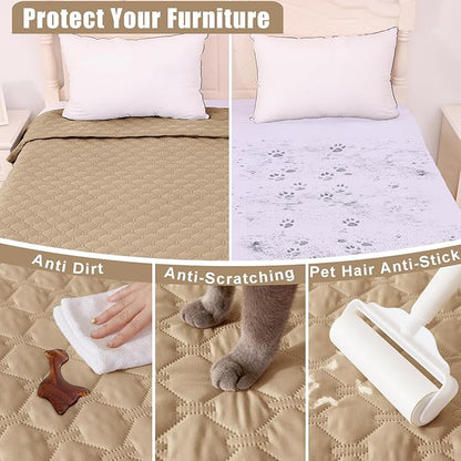 Smiry Waterproof Dog Bed Cover Blanket, Soft Reversible Pet Blanket, Washable Leakproof Cats Dogs Couch Cover for Sofa, Couch, Furniture, Plaid (82x120 Inch, Camel/Beige)