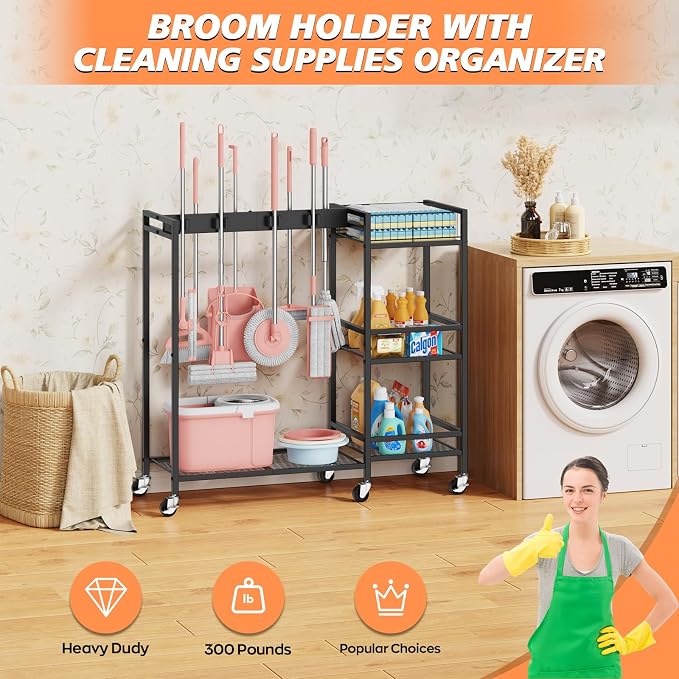 Broom and Mop Holder, Broom Closet Storage Cabinet - Image 3