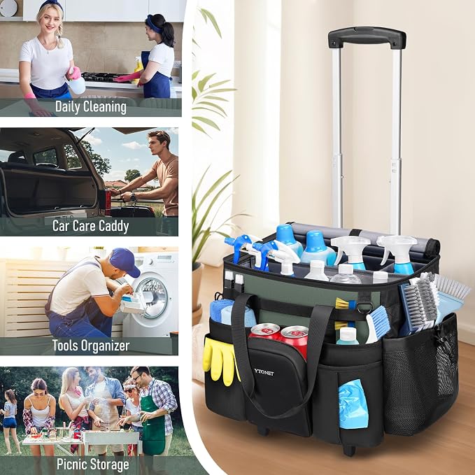 Ytonet XXL Cleaning Caddy with Wheels, Large Rolling Cleaning Caddy Bag with - Image 9