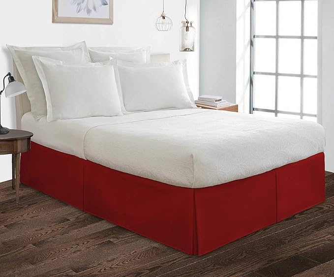 Bed Skirt - 100% Cotton 800 Thread Count Box Pleated Bed Skirt - Luxury Pleated Dust Ruffle, Hotel Quality Modern Bed Skirt, Easy Fit with 12 Inch Tailored Drop, Twin XL, Burgundy