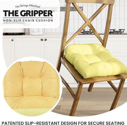 Klear Vu Gripper Overstuffed Universal Non-Slip Dining Chair Cushions for Kitchen Decor or Office Use, U-Shaped Skid-Proof Seat Pad, 17x17 Inches, 2 Count (Pack of 1), Solid Yellow