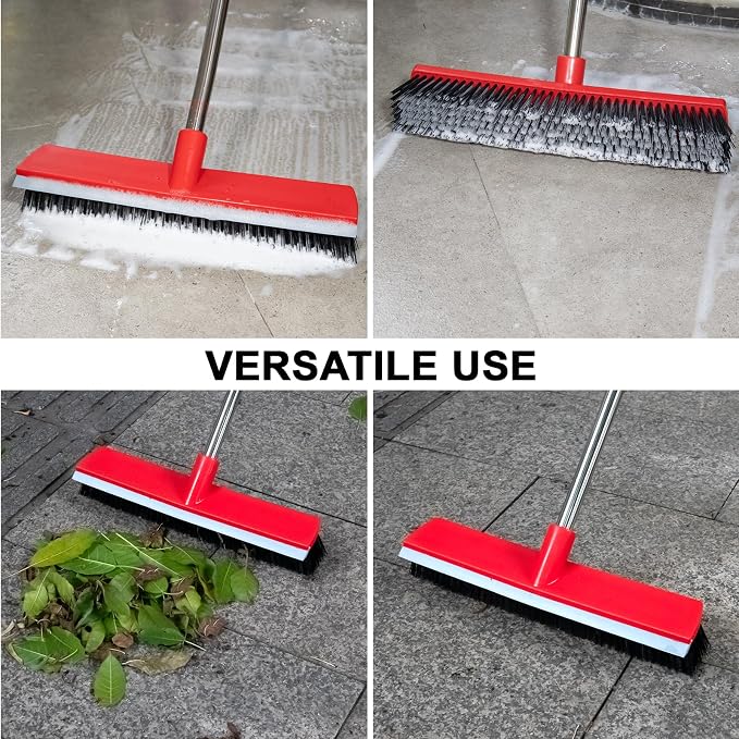 15.7 Inch Floor Scrub Brush Removable Stainless Steel Handle 2 in 1 Scrape - Image 3