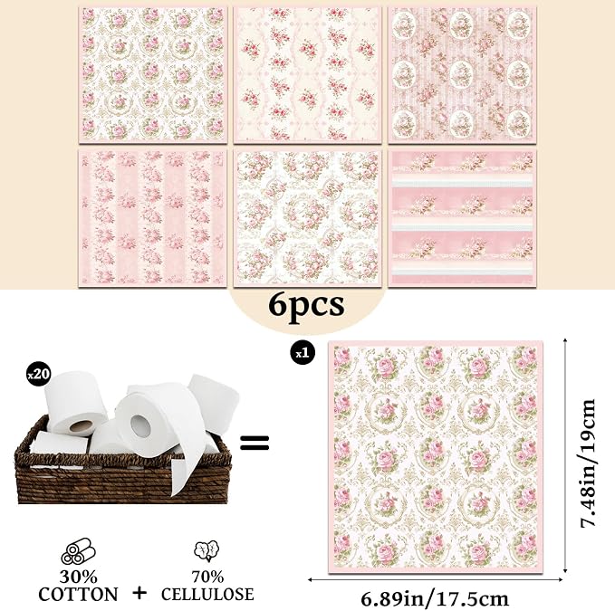 Pink Floral Swedish Dishcloths for Kitchen, 6 Pack Reusable Flower Swedish Dish - Image 2