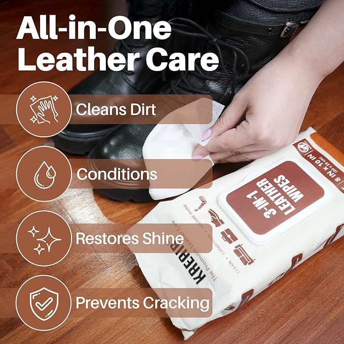 3in1 Leather Wipes 75 XL Count, Condition & Restore Shine, Extra-Large 8"x10" - Image 4