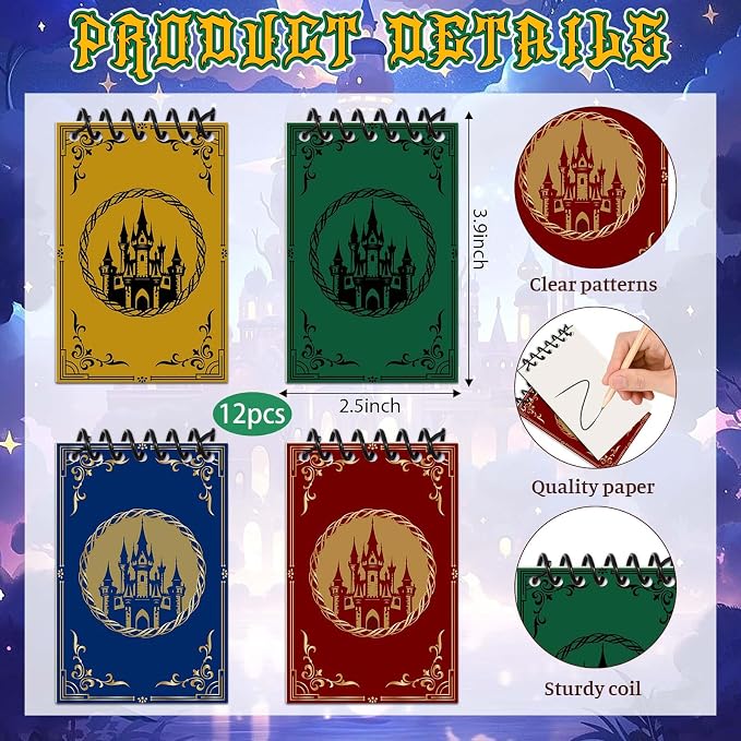 24 Pcs Magical Wizard Notepads Set Spiral Notebooks and Magic Wand Pencils - Image 2