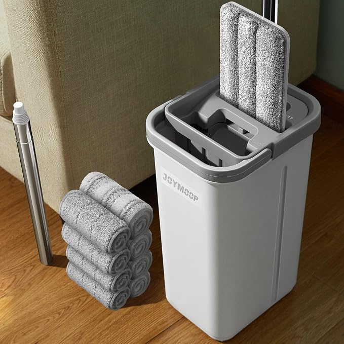 JOYMOOP Mop and Bucket with Wringer Set, Hands Free Flat Floor Mop and Bucket by JOYMOOP