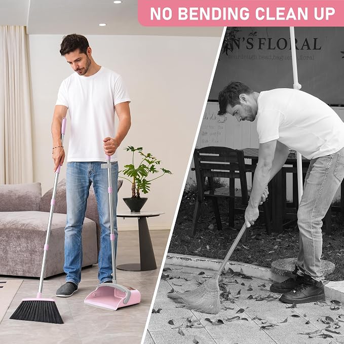 Broom and Dustpan Set, 54” Long Adjustable Household Hand Broom - Image 6