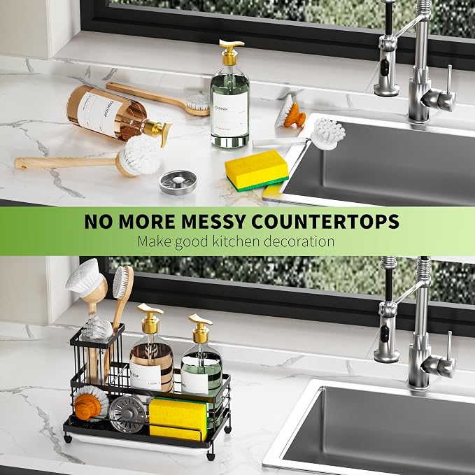 Cisily Large Capacity Kitchen Sink Caddy Organizer, Rustproof Non-Slip Sponge - Image 5
