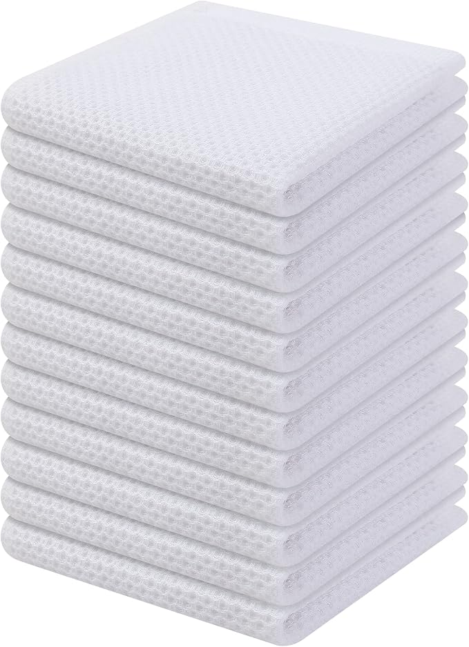 Kitinjoy 100% Cotton Kitchen Dish Cloths, 12 Pack Waffle Weave Ultra Soft by Kitinjoy
