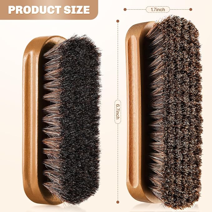2 Pcs Horsehair Shine Shoes Brush Kit Polish Dauber Applicators Cleaning - Image 2