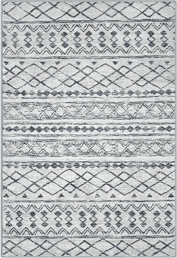 KUTA Washable Rugs 9x12 Grey, Moroccan Boho Large Area Rug Non-Slip, Ultra Soft Geometric Tribal Traditional Farmhouse Carpet for Living Room Dining Room Bedroom Dorm Office Home Decor