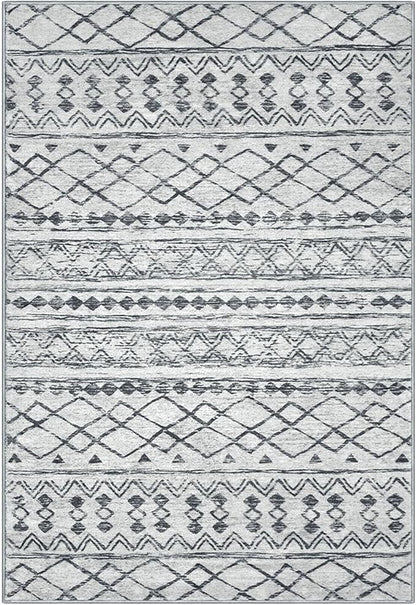 KUTA Washable Rugs 9x12 Grey, Moroccan Boho Large Area Rug Non-Slip, Ultra Soft Geometric Tribal Traditional Farmhouse Carpet for Living Room Dining Room Bedroom Dorm Office Home Decor