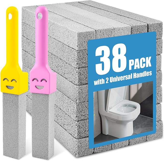 38 Pack Pumice Stone with 2 Handles, Toilet Bowl Cleaner Ring Remover, Pumice by Unknown