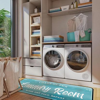 Laundry Room Rug Non Slip Floor mats Farmhouse Large Laundry Rugs for Laundry Runner Room Mat Washer and Dryer Carpet Laundry Room Decor 24x72inch(Turquoise)