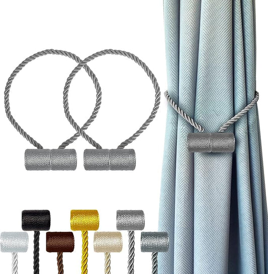 Hion Magnetic Curtain Tiebacks Grey 2pcs, Curtain Tiebacks Buckles Holdbacks by Hion