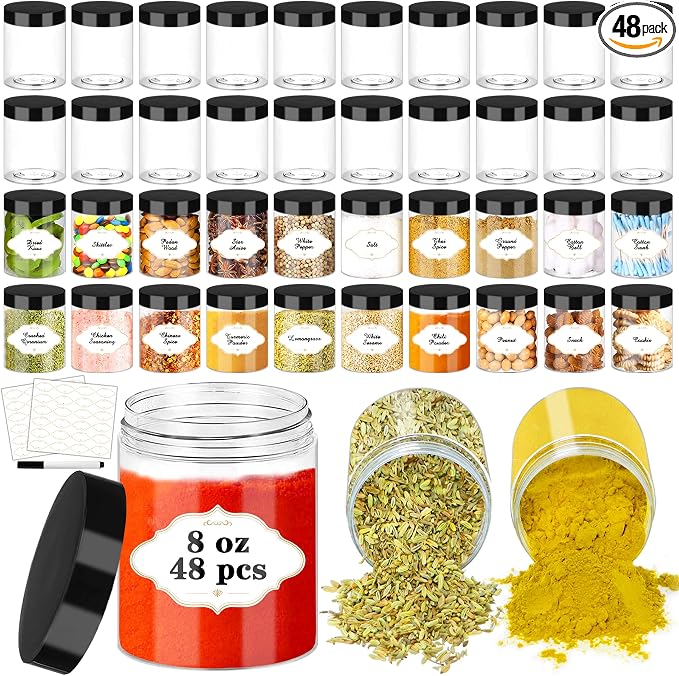 8 OZ Plastic Jars with Lids, Slime Containers with Lids 48 Pcs Airtight Round by PeacePeo