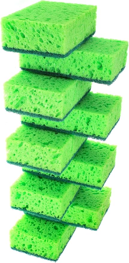 Green Multi Use Scrub Sponge. Made in Europe. 9 Pack, 4.3x2.8x1.4 inches. by Okleen