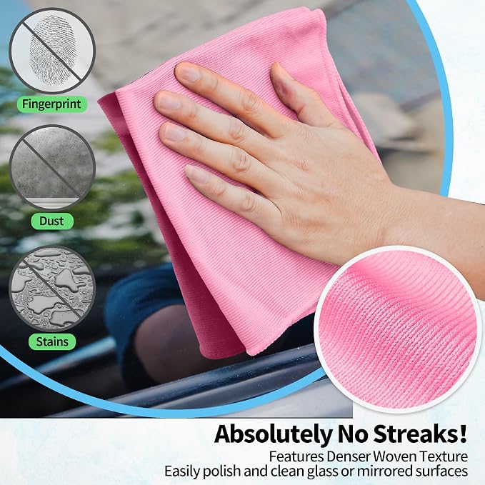 HOMERHYME Microfiber Cleaning Cloth, 12 Pack Window Glasses Cleaning Cloth - Image 3