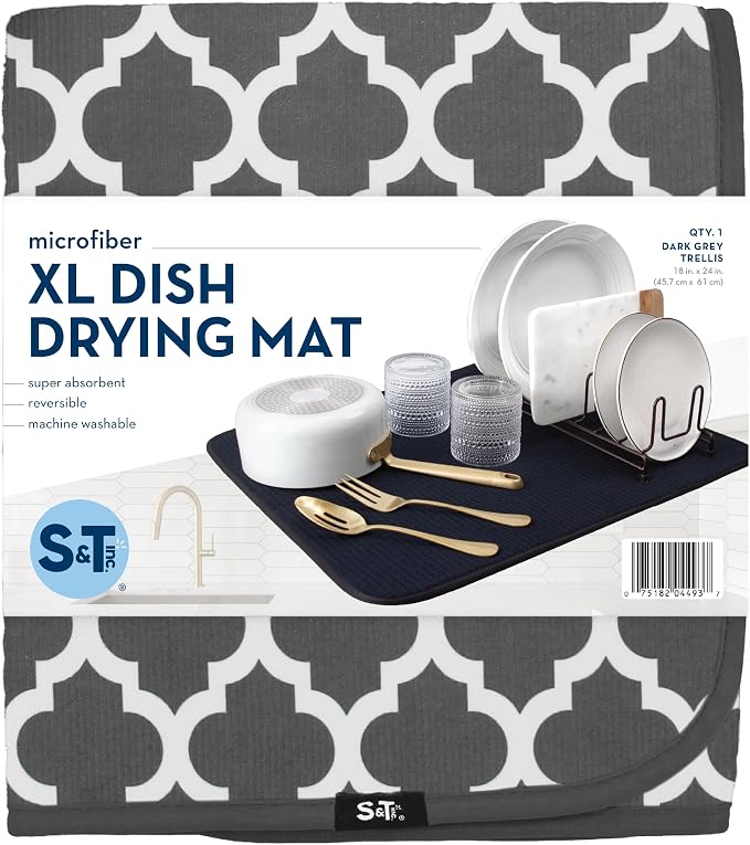 S&T INC. Dish Drying Mat XL, 18” x 24”, Absorbent Microfiber Kitchen Counter Mat - Image 8