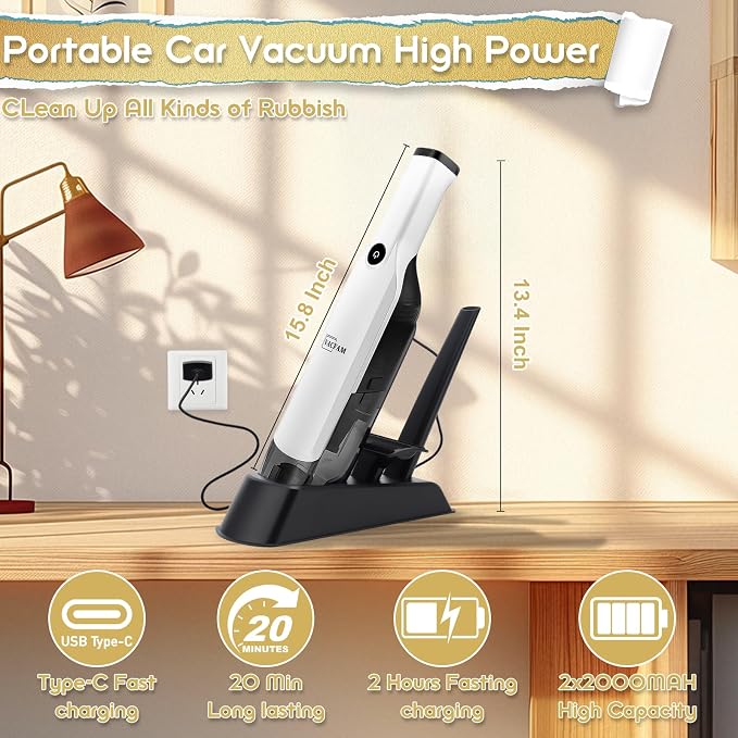 Handheld Vacuum Cordless, 15KPA High Power Suction, USB Quick Charge, Car - Image 4