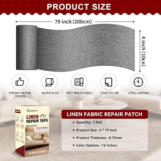 Linen Repair Tape 4x79 inch, Self Adhesive Fabric Patches, Linen Patch Tape Kit - Image 2