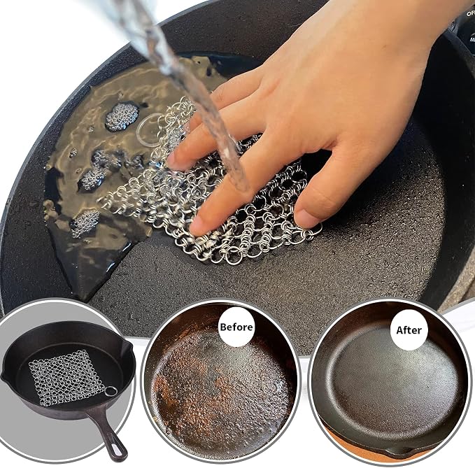 2pcs 5”x5“ Chain Mail Cast Iron Cleaner Scrubber, 316 Chainmail Scrubber Cast - Image 4