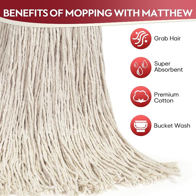 Matthew Cleaning 24oz 12Pack Cotton Mop Head Replacement, Looped-Open String - Image 2