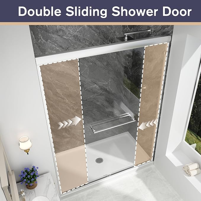 Double Sliding Shower Door, 1/4'' Clear SGCC Tempered Glass - Image 6