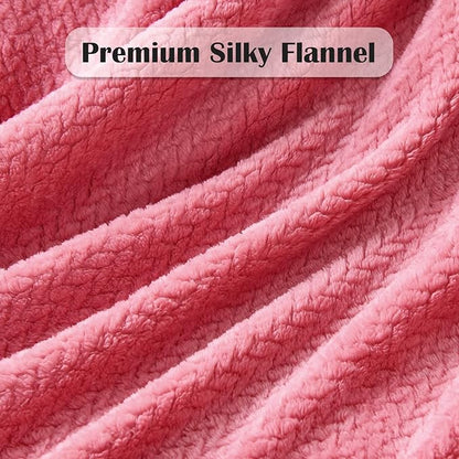 NEWCOSPLAY Super Soft Queen Blanket Coral Pink Premium Silky Flannel Fleece Leaves Pattern Lightweight Bed Blanket All Season Use (Coral Pink, Queen(90"x90"))