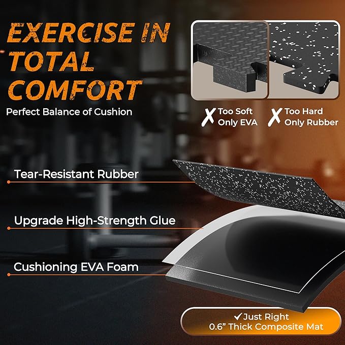 PRAISUN 0.6" Thicker Gym Mat, 12 Tiles 48 Sq Ft Workout Mats, Interlocking Foam - Image 3