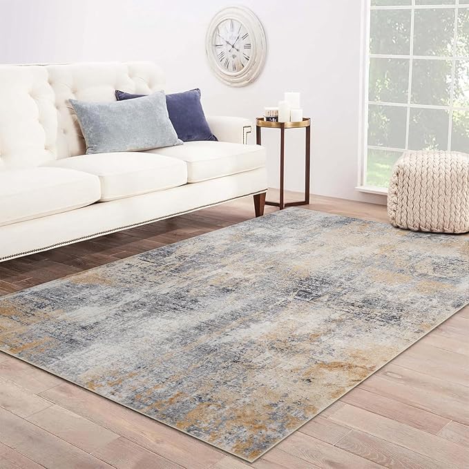 Area Rug 9×12, Large Vintage Boho Rug,Ultra-Soft Low Pile, Washable, Non Slip,Stain Resistant, Printed Carpet for Living Room Bedrooms Playroom Office Kitchen, Gold/Grey