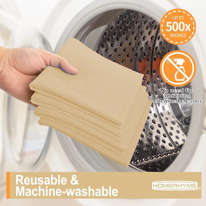 HOMERHYME Microfiber Cleaning Cloth, 12 Pack Biege Cleaning Rags, Reusable - Image 7