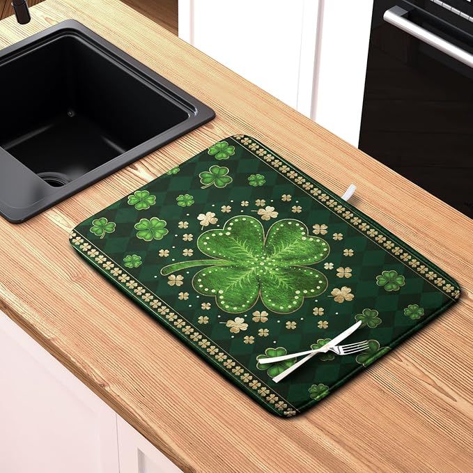 St Patrick's Day Green Shamrock Dish Drying Mat - Image 6