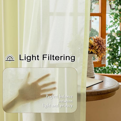 Light Yellow Pinch Pleat Curtains 108 Inches Long for Living Room Sheer Pleated Drapes with Hooks Soft Touch Tree Branch Textured Light Filtering Curtain Panels, Pear Sorbet, 42"W x 108"L, 2 Panels